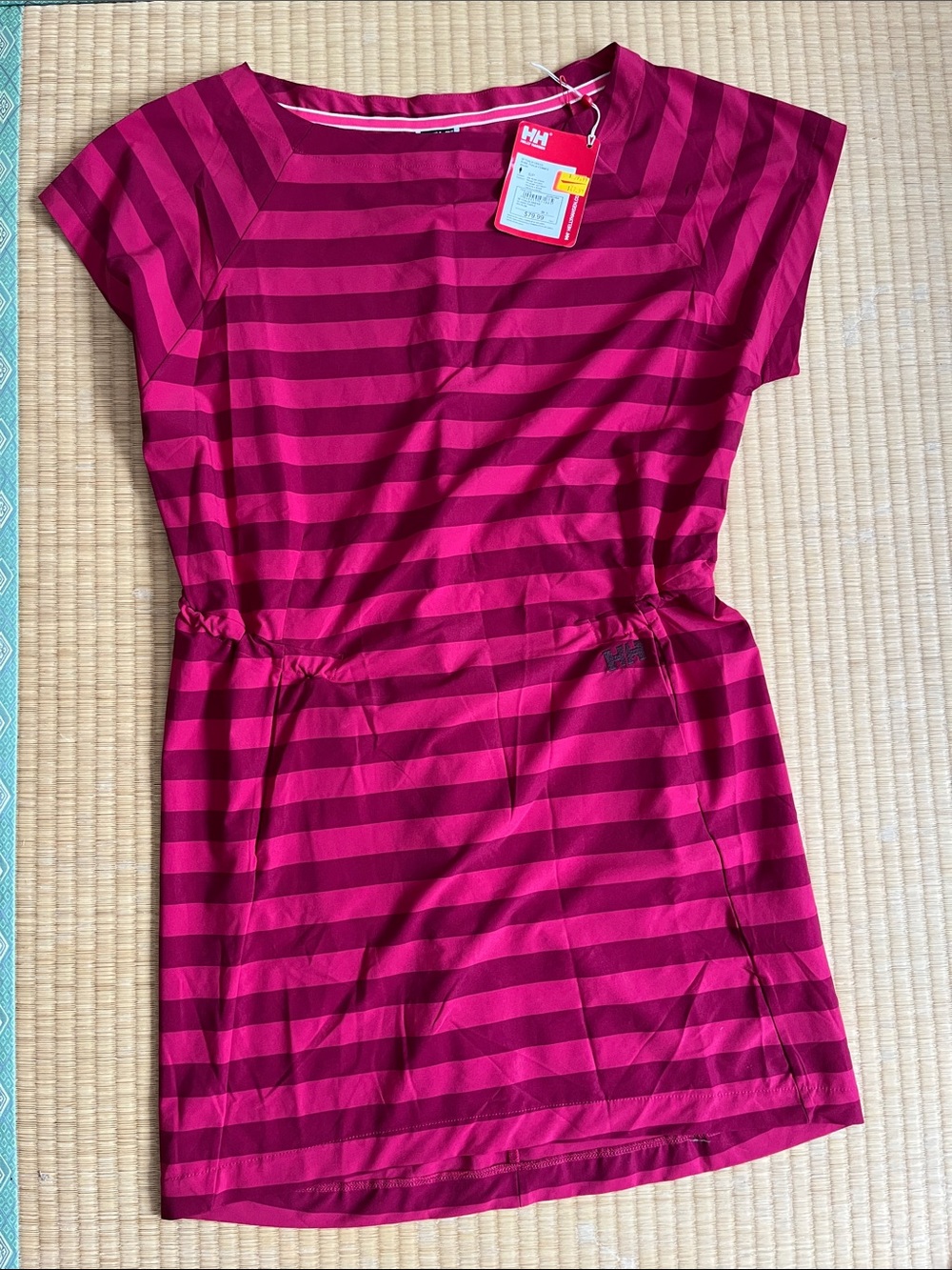 Helly Hansen Fuchsia and Berry Striped Casual drawstring dress with pockets BNWT